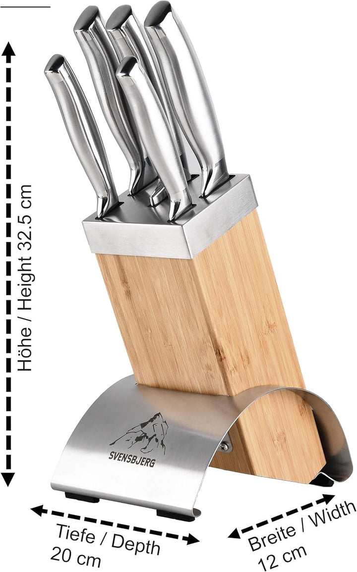 SVENSBJERG Messerblock mit Küchenmesser Set, 5 Scharfe Küchenmesser, Kochmesser Edelstahl, Koch Mess