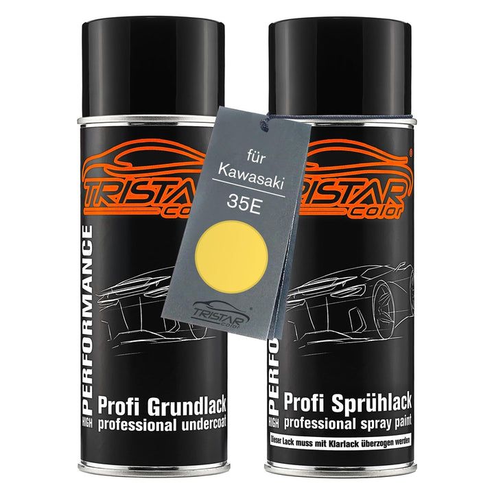 TRISTARcolor Motorradlack Spraydosen Set für Kawasaki 35E Shining Yellow Perl Grundlack Basislack Sp