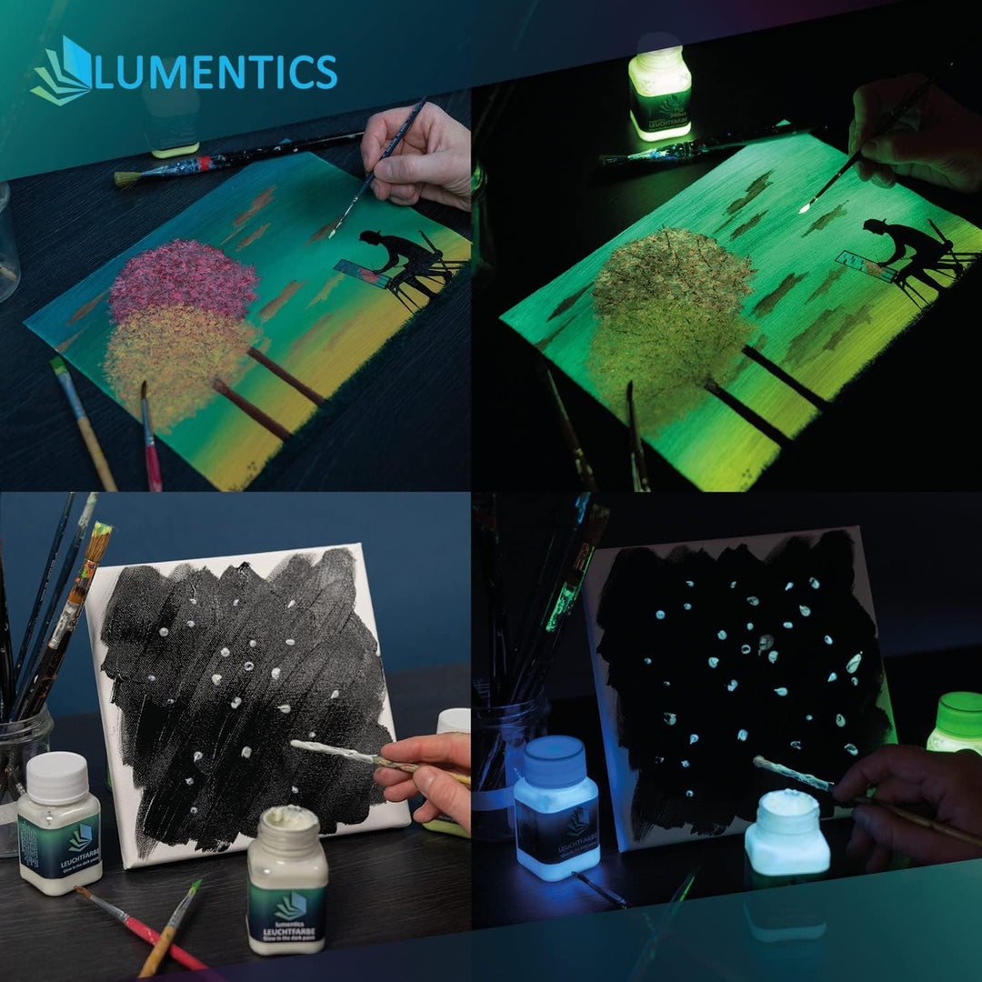 LUMENTICS Premium Leuchtfarbe GelbGrün 100g - Im Dunkeln leuchtende Malfarbe, Nachleuchtfarbe, nachl