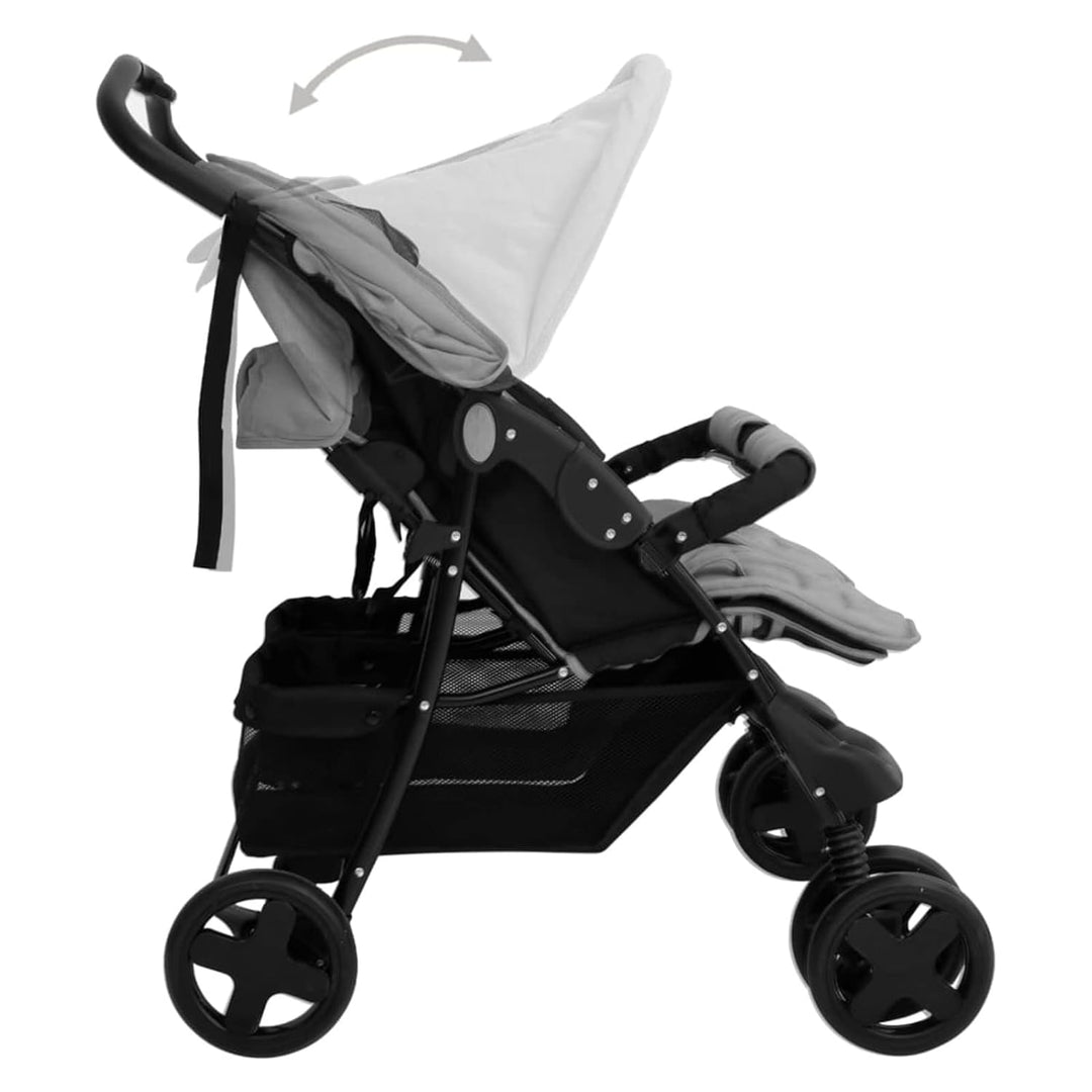 Tidyard Geschwisterwagen Zwillingswagen Doppelkinderwagen Zwillingsbuggy Kinderwagen Stahl Hellgrau,