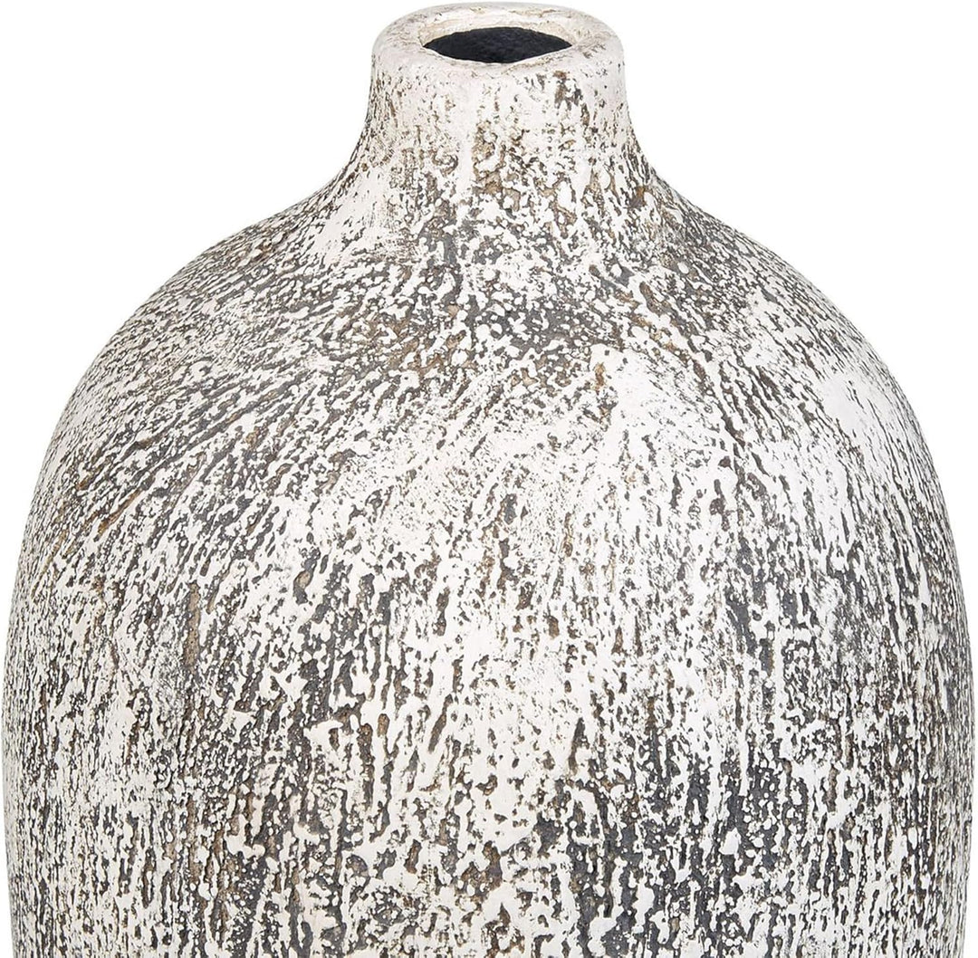 Ovale Blumenvase Terrakotta handgefertigt grau-weiss 36 cm bauchig Modern Vigo