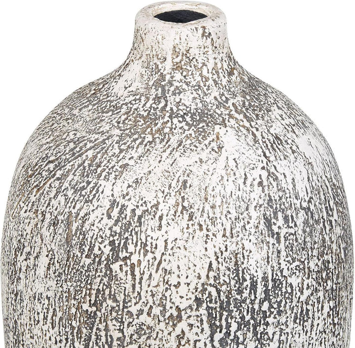 Ovale Blumenvase Terrakotta handgefertigt grau-weiss 36 cm bauchig Modern Vigo