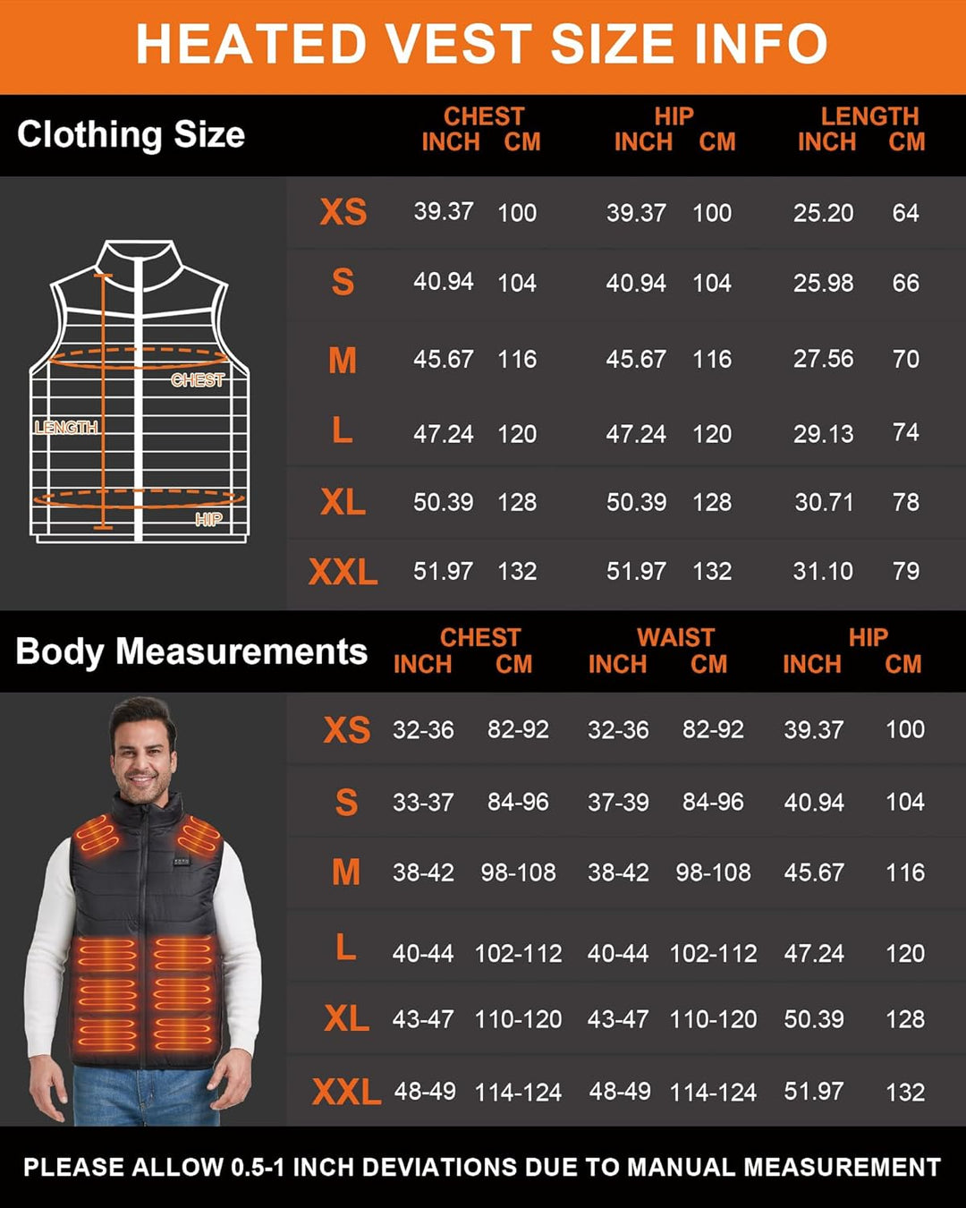 Beheizbare Weste Herren und Damen with 26 Heizbereiche – Heizweste with Kompatibel mit 5V/7.4V, schn