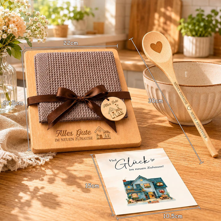 Giftota Einzugsgeschenke zum Einzug – Geschenk neues Zuhause mit graviertem Holzschneidebrett, Baumw