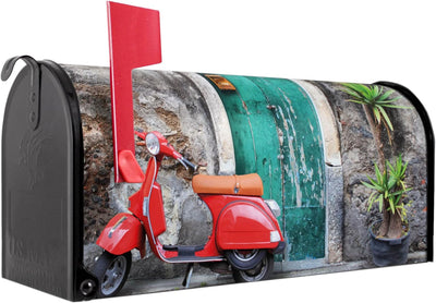 banjado® Amerikanischer Briefkasten - US Mailbox/Letterbox mit Motiv Rote Vespa 51x22x17cm - Postkas