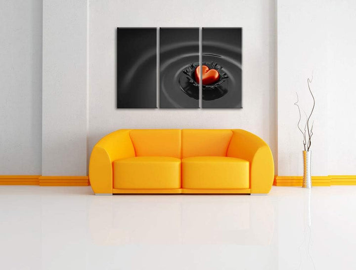 Rotes Herz in Schokolade schwarz/weiss 3-Teiler Leinwandbild 120x80 Bild auf Leinwand, XXL riesige B
