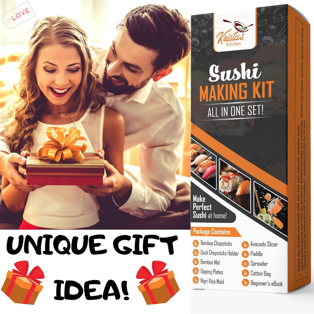 Sushi Set 14-teilig - Bambus Sushi Maker Kit Rollmatte für Anfänger - 2 Matten, 3 Paar Essstäbchen m