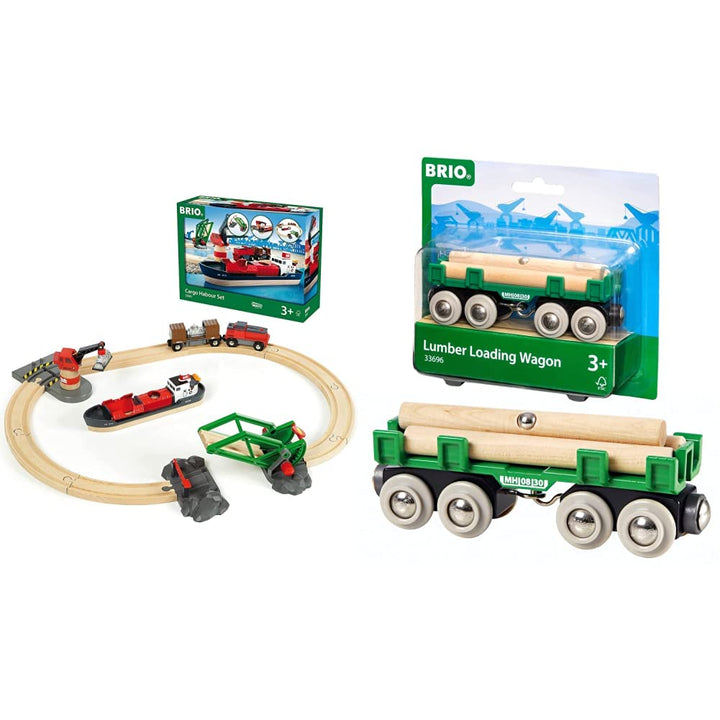 BRIO World 33061 Container Hafen Set - Mit Hafenbrücke und beweglichem Kran zum Beladen des Frachtsc