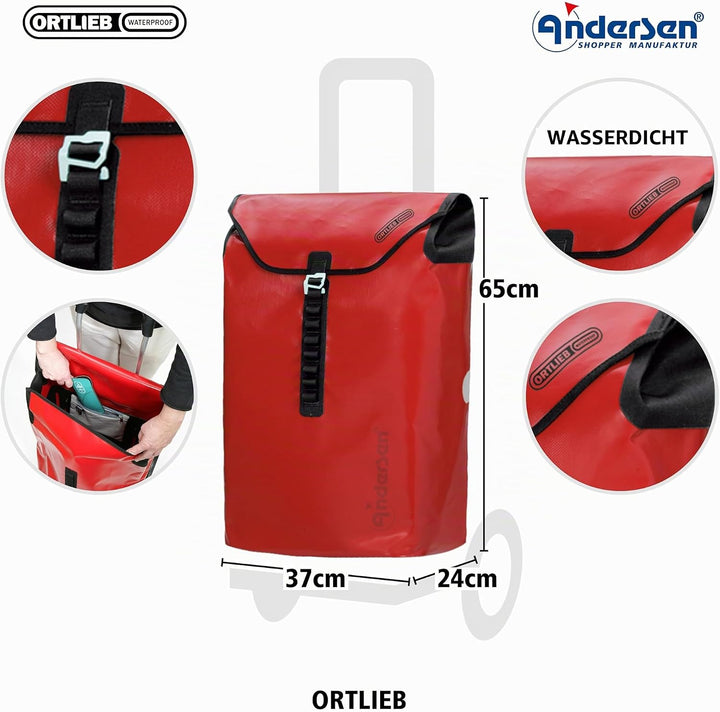 ANDERSEN Einkaufstrolley - Tura Shopper Ortlieb rot 49 L Handwagen, wasserdicht, wetterfest, Alumini