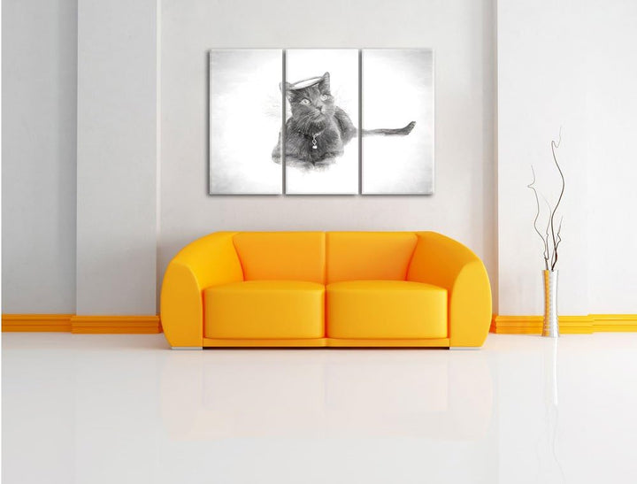 Pixxprint Katzen-Engel im Himmel/Format: 3-Teiler (120x80cm) cm/Leinwandbild fertig bespannt Wandbil