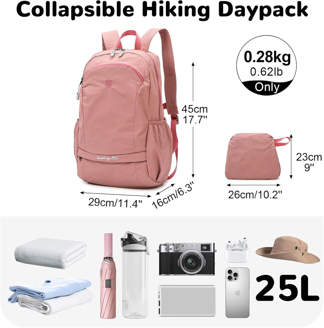 25L Faltbarer Rucksack mit Nasstasche, Rucksack Sport Damen, Wanderrucksack Herren Wasserdicht, Tage