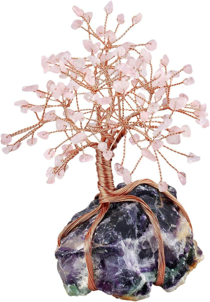 KYEYGWO Geld Baum umwickelt auf Crystal Base Bonsai Skulptur Figur für gutes Glück 3,5 Zoll Fluorit