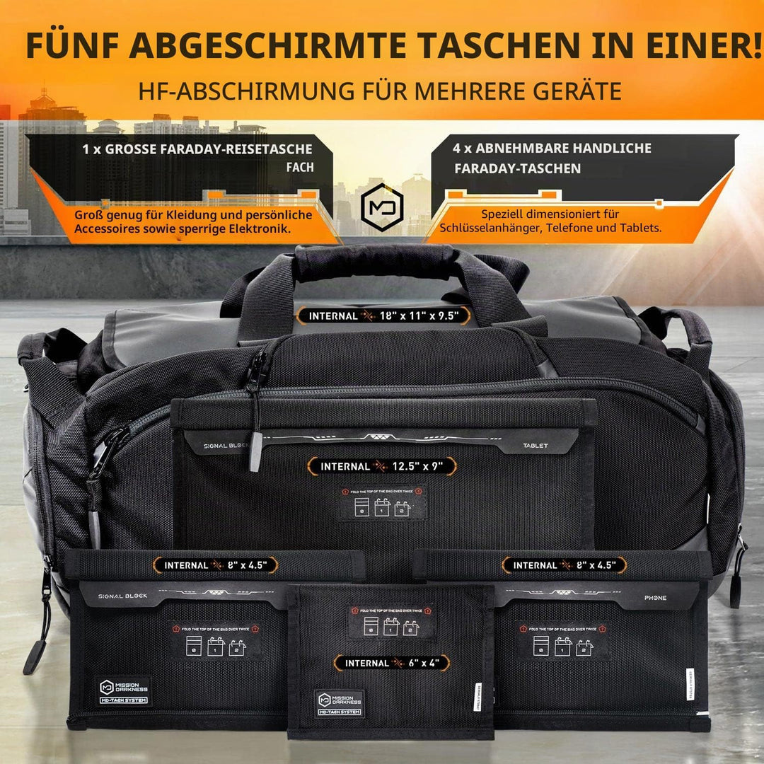 Mission Darkness Disconnect Faraday Seesack + 4 abnehmbare Faraday-Taschen // HF-Abschirmung in Mili