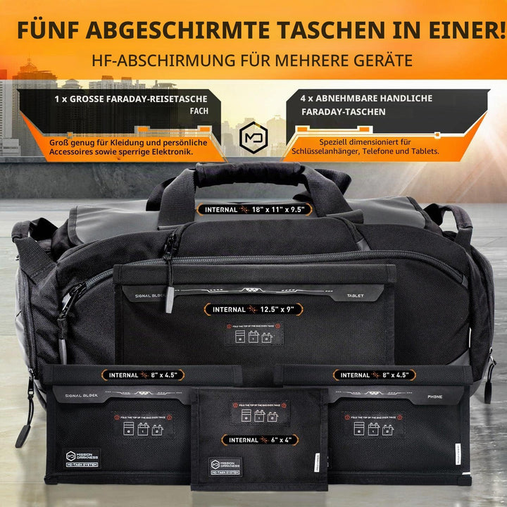Mission Darkness Disconnect Faraday Seesack + 4 abnehmbare Faraday-Taschen // HF-Abschirmung in Mili