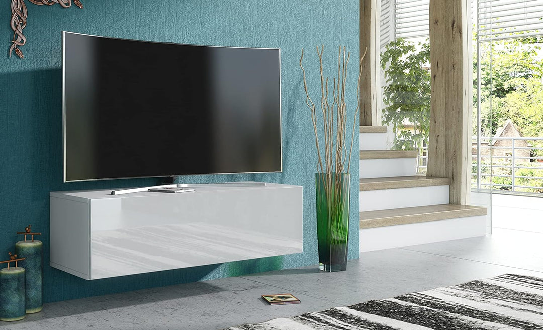 meble masztalerz TV Hängeschrank Weiss Hochglanz 100 cm, Lowboard, TV Schrank, Wohnzimmer Möbel Weis