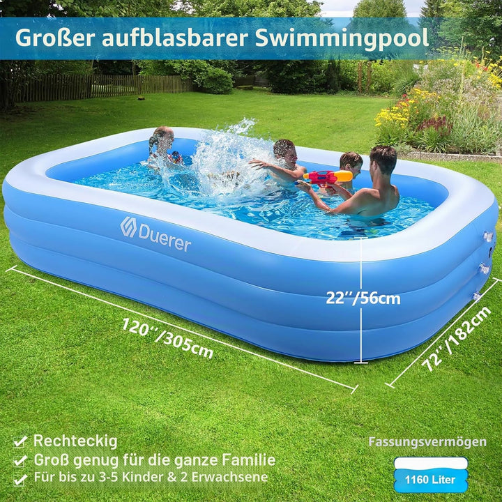 Duerer Aufblasbare Pool, Grosser Familienpool, Pool rechteckig für Kinder, Familienschwimmbad, Aufbl