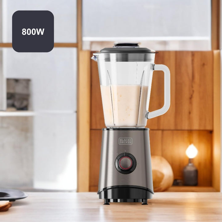Black+Decker - Standmixer 800W | 1,5L Glasbehälter | 4 Edelstahlklingen | Pulsfunktion & Easy-Clean