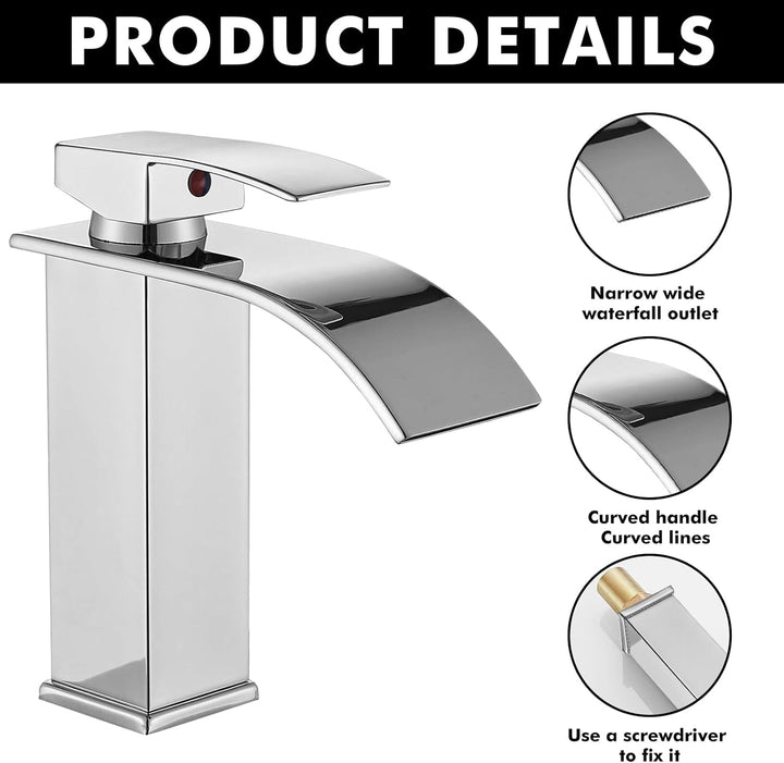 Touch-On Wasserhahn Bad Silber - Wasserfall Waschtischarmatur mit Einhebelmischer | 60cm Edelstahlsc