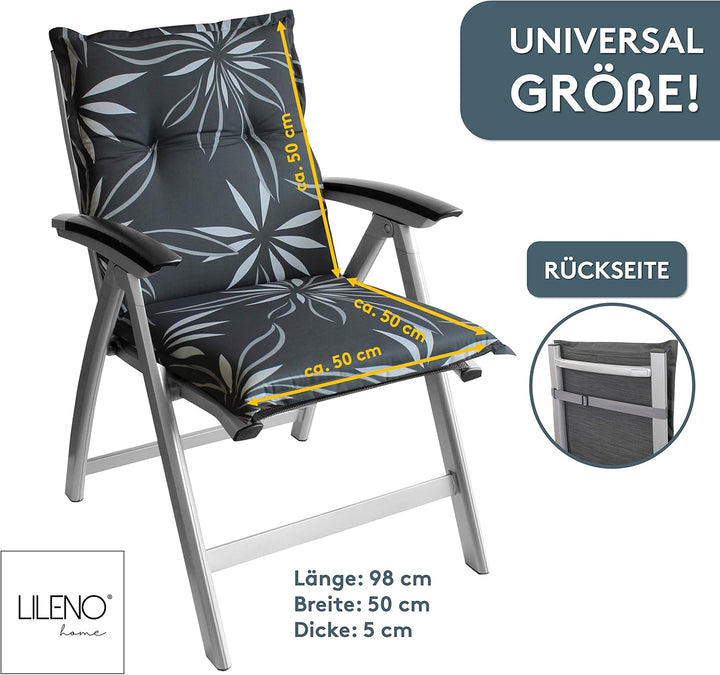 LILENO HOME Gartenstuhl Auflagen als [1er Set - Niedriglehner] in Blume Anthrazit-Weiss - bequeme Li