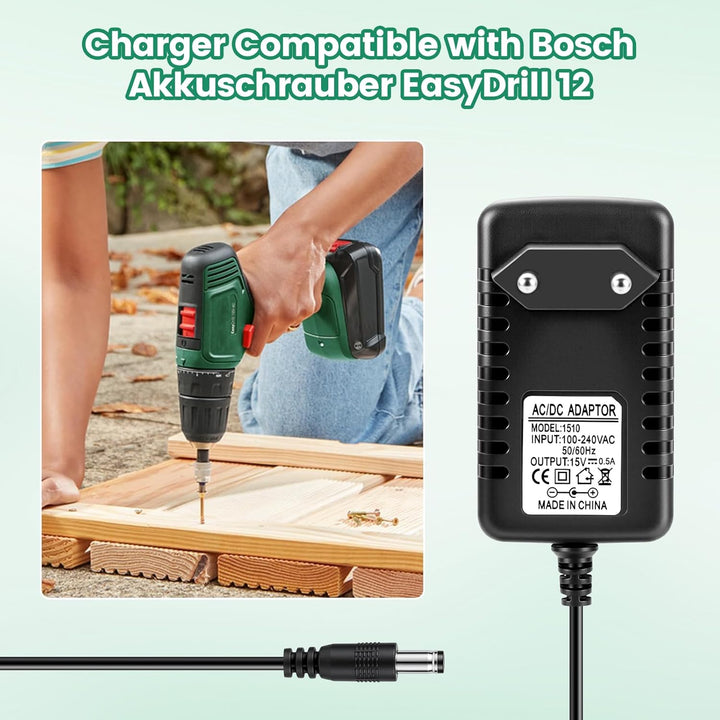 Ladegerät für Bosch Akkuschrauber EasyDrill 12, 15V 1A Netzteil Ladegerät Ladekabel für Bosch Akkusc