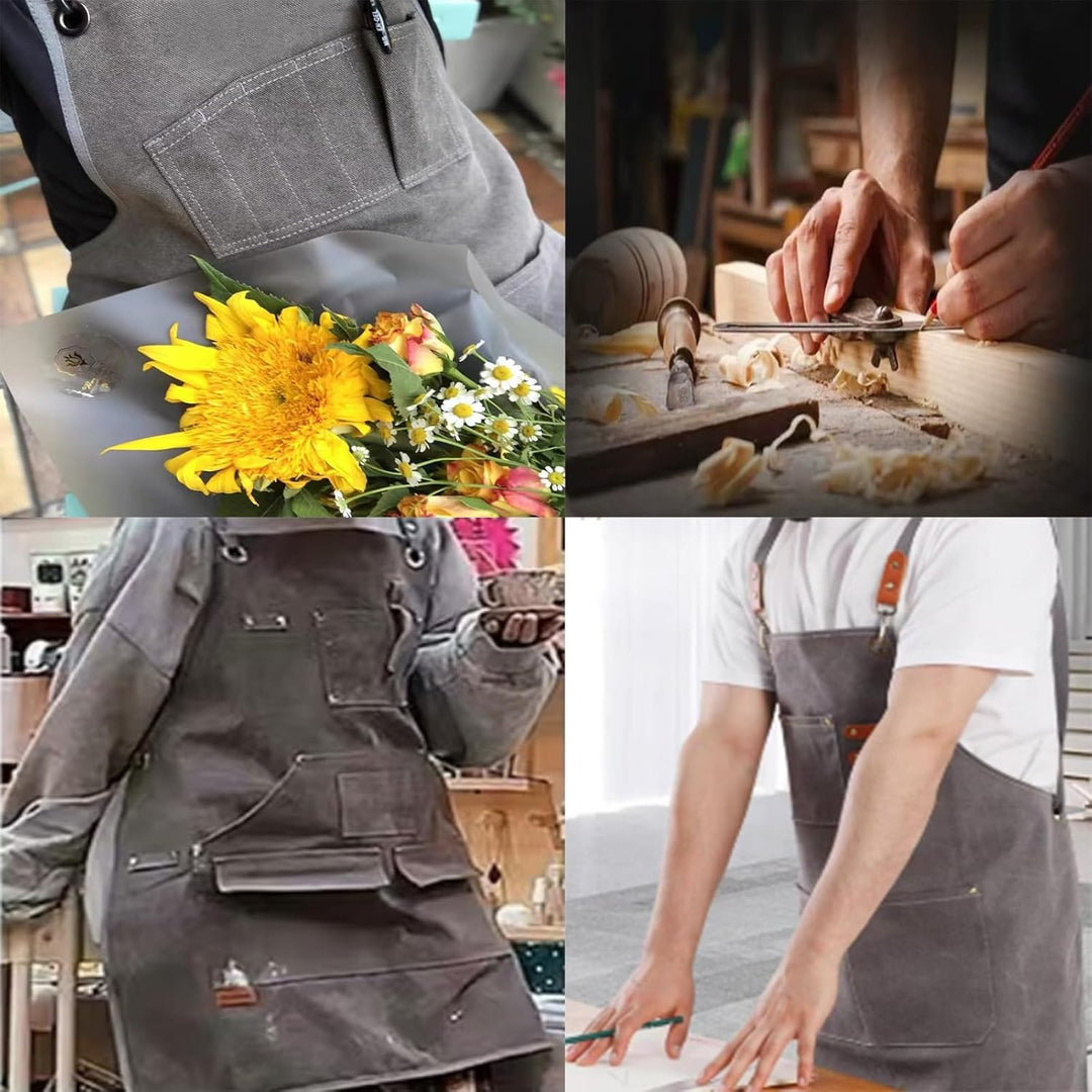 Schweisserschürze aus Leder für Männer - Robuste Grillschürze mit Werkzeugtaschen, hoher Hitzebestän