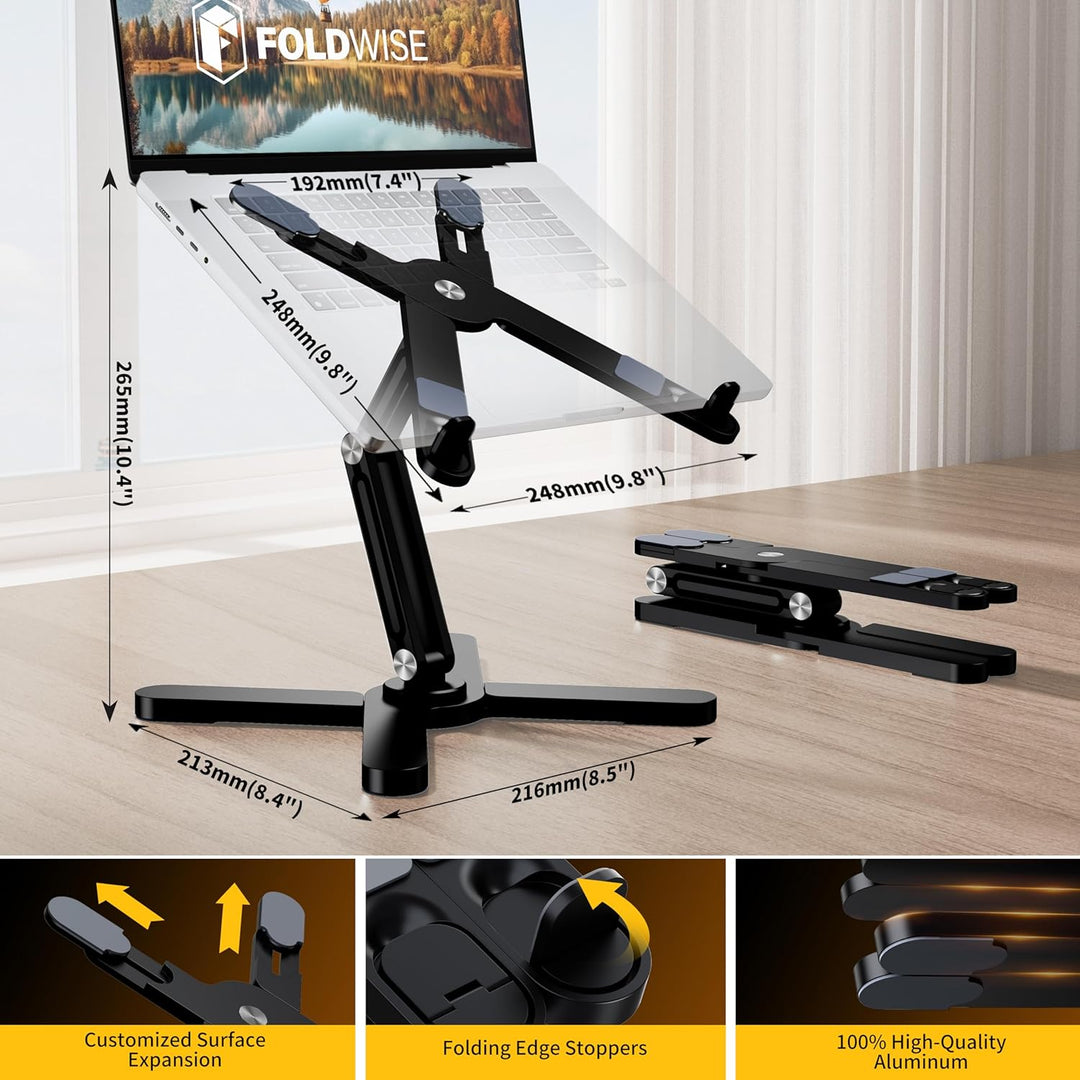 FoldWise X Premium Laptop-Ständer für Schreibtisch - 100% Aluminium, tragbar & 360° drehbar - Höhen-