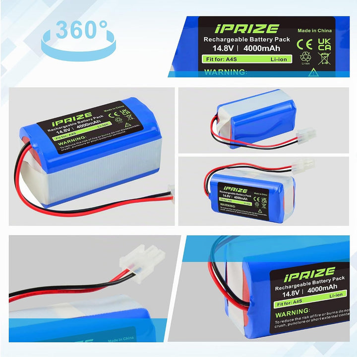 iPrize 14.8V 4000mAh Ersatzakku für iLife A4, A4s, A6, V7, V7s Plus, V7s Pro, X620 Staubsauger Haush