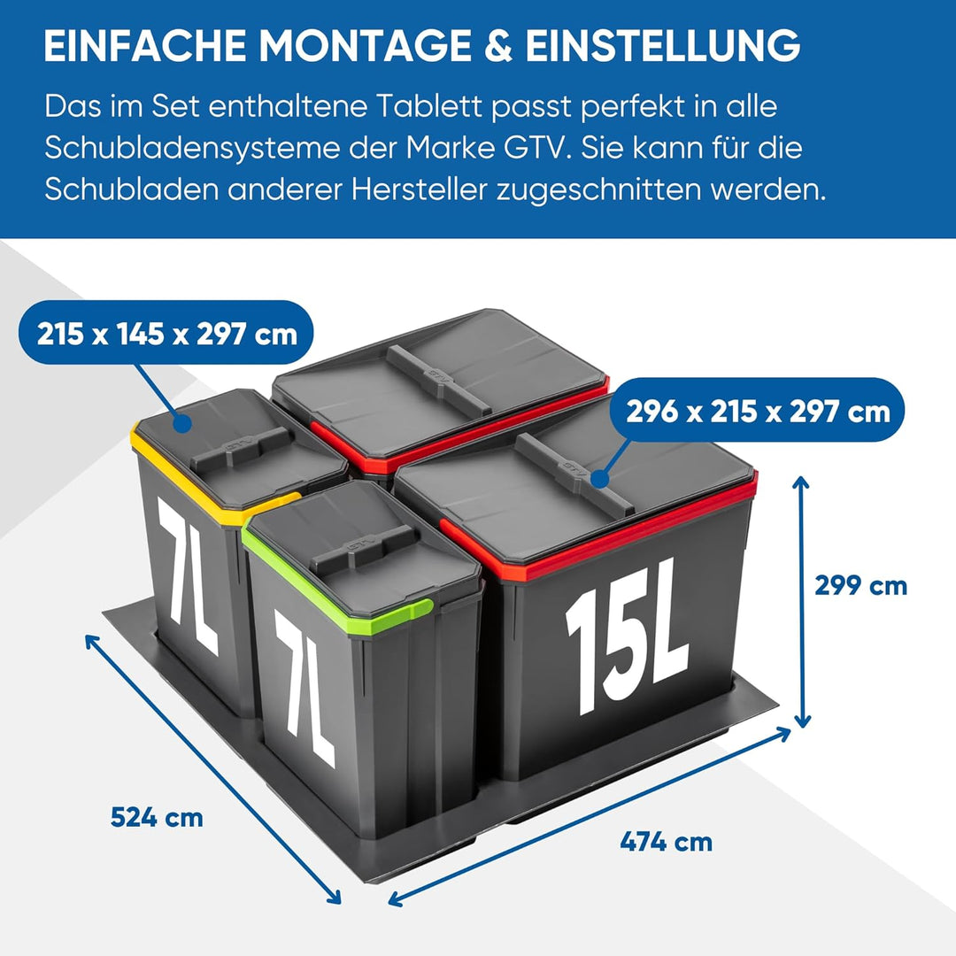 GTV - Abfallsammler Set AxiSpace, für Schubladen und Schränke mit Breite 600 mm, Set Besteht aus Beh
