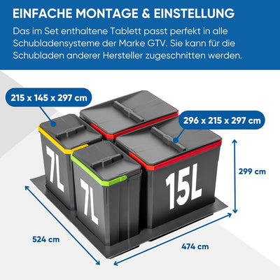 GTV - Abfallsammler Set AxiSpace, für Schubladen und Schränke mit Breite 600 mm, Set Besteht aus Beh