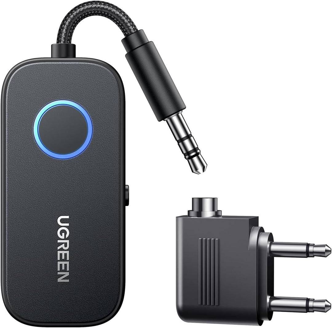 UGREEN Flugzeug Bluetooth 5.2 Sender mit Extra Dual 3.5 mm AUX Adapter, Bluetooth Adapter für Zwei K