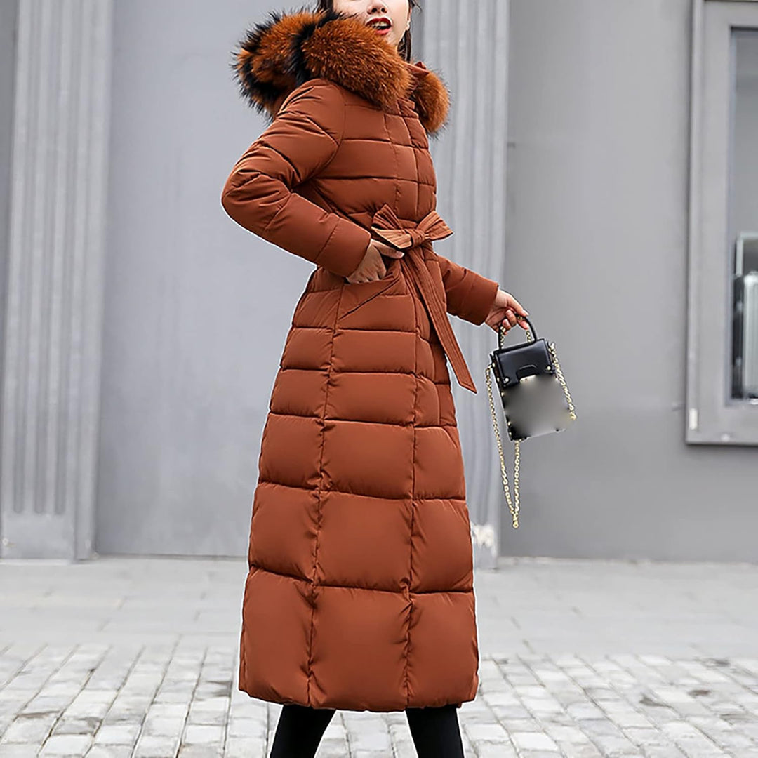 Ansenesna Steppjacke Damen Lang Mit Fellkapuze Winter Elegant Winterjacke Frauen Kapuze Dicke Daunen