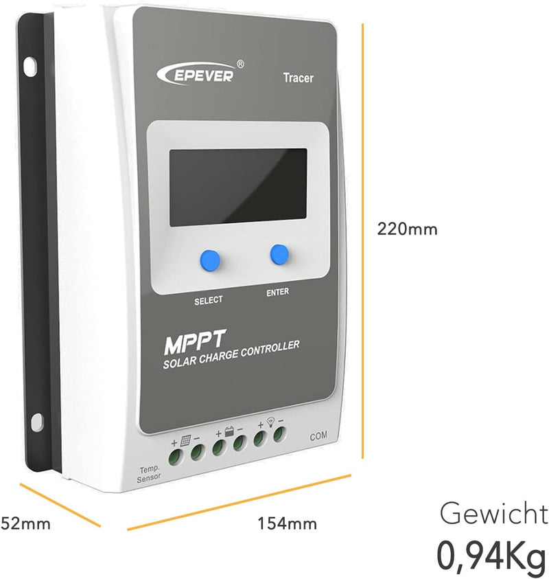 EPEVER Tracer2210AN MPPT EPSolar Laderegler charge controller 20A automatische Erkennung 12V/24V, Tr