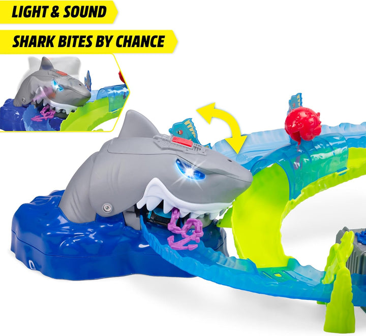 Dickie Toys - Auto-Rennbahn White Shark (50x55x32 cm) inkl. Spielzeugauto aus Metall - motorisierte