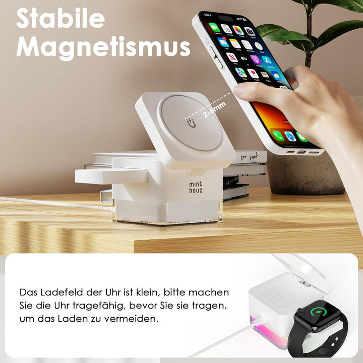 Minthouz Kabellose 3-in-1-Würfel-Ladestation,15W Schnelles Qi-zertifiziertes Drahtloses Ladehalter m