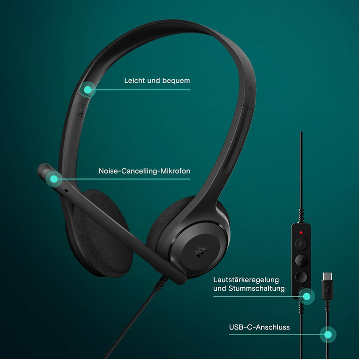 EPOS C1 Business USB-C Headset mit Mikrofon, Chrome-Zertifiziert, Kopfhörer mit Kabel, rauschunterdr
