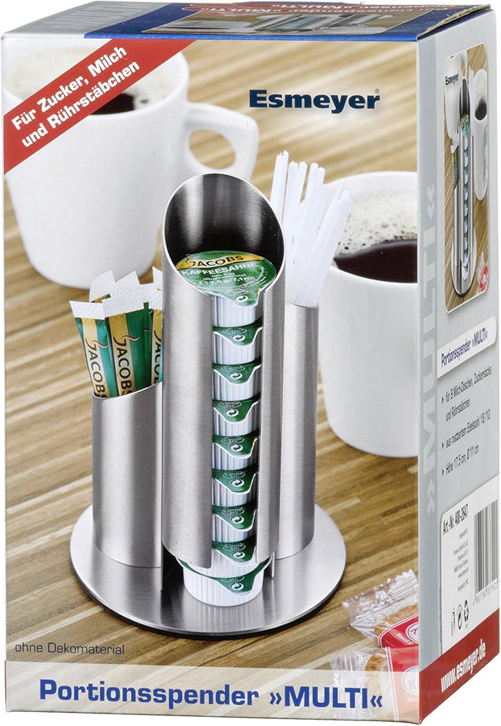 Esmeyer 400-2647 Portionsspender Multi aus mattiertem Edelstahl, für Milchdöschen, Zuckertüten und R