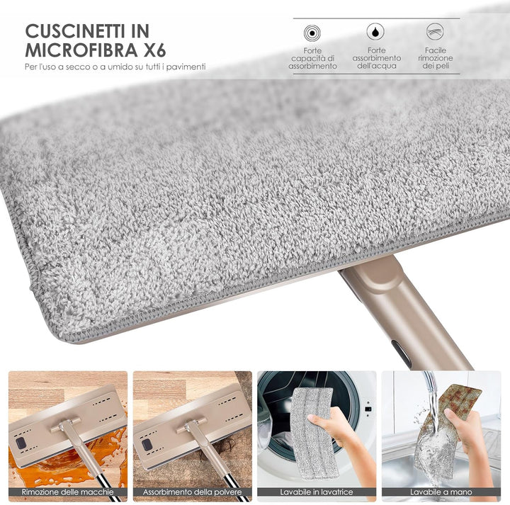 Myiosus Wischmopp Set mit Eimer, Putzeimer mit Wischmop, Bodenwischer mit Auswringfunktion, 6 Mikrof