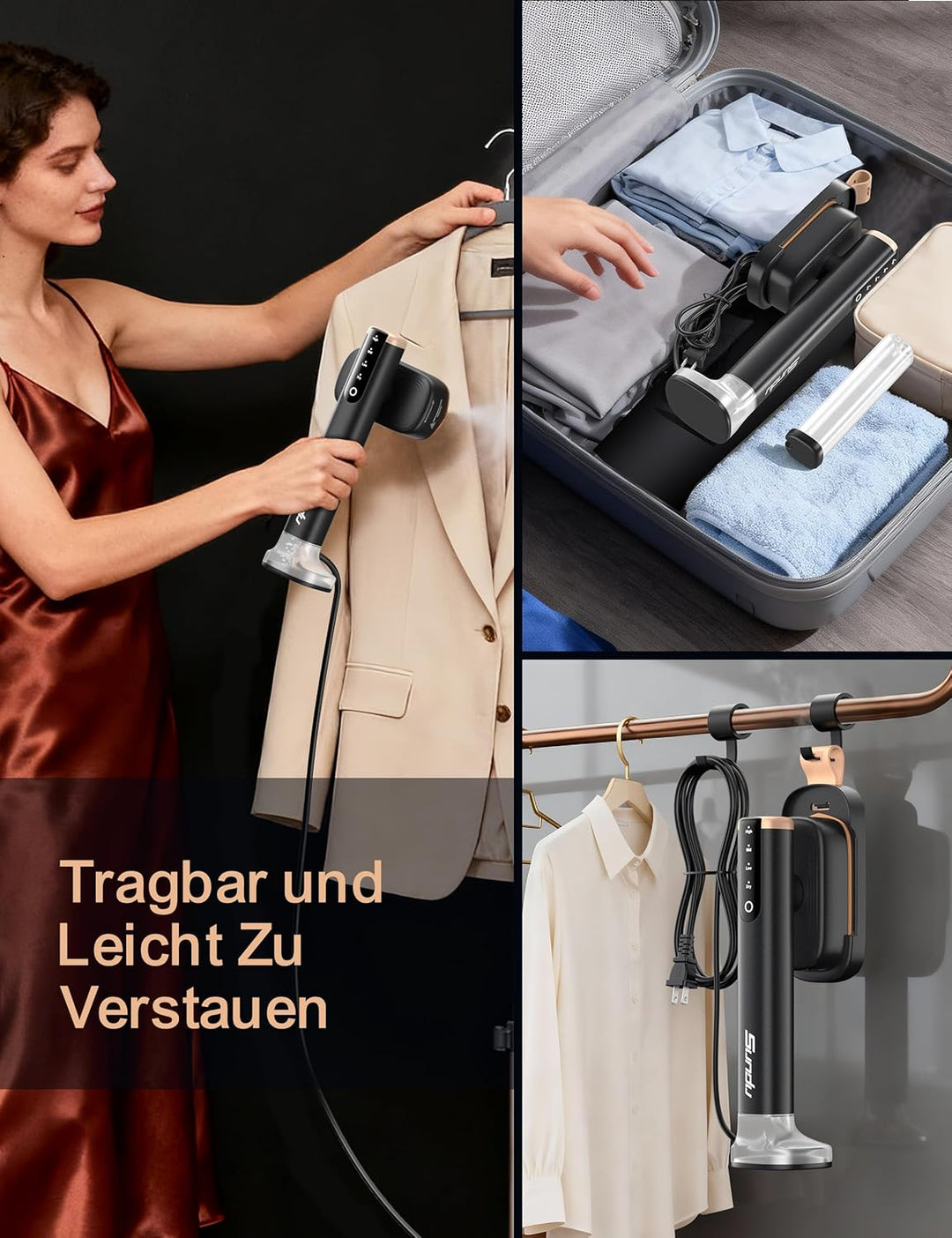 Sundu Dampfglätter, Steamer mit 2 Wassertanks (180 ml und 100 ml), 15S Schnelles Aufheizen, 24 g/min