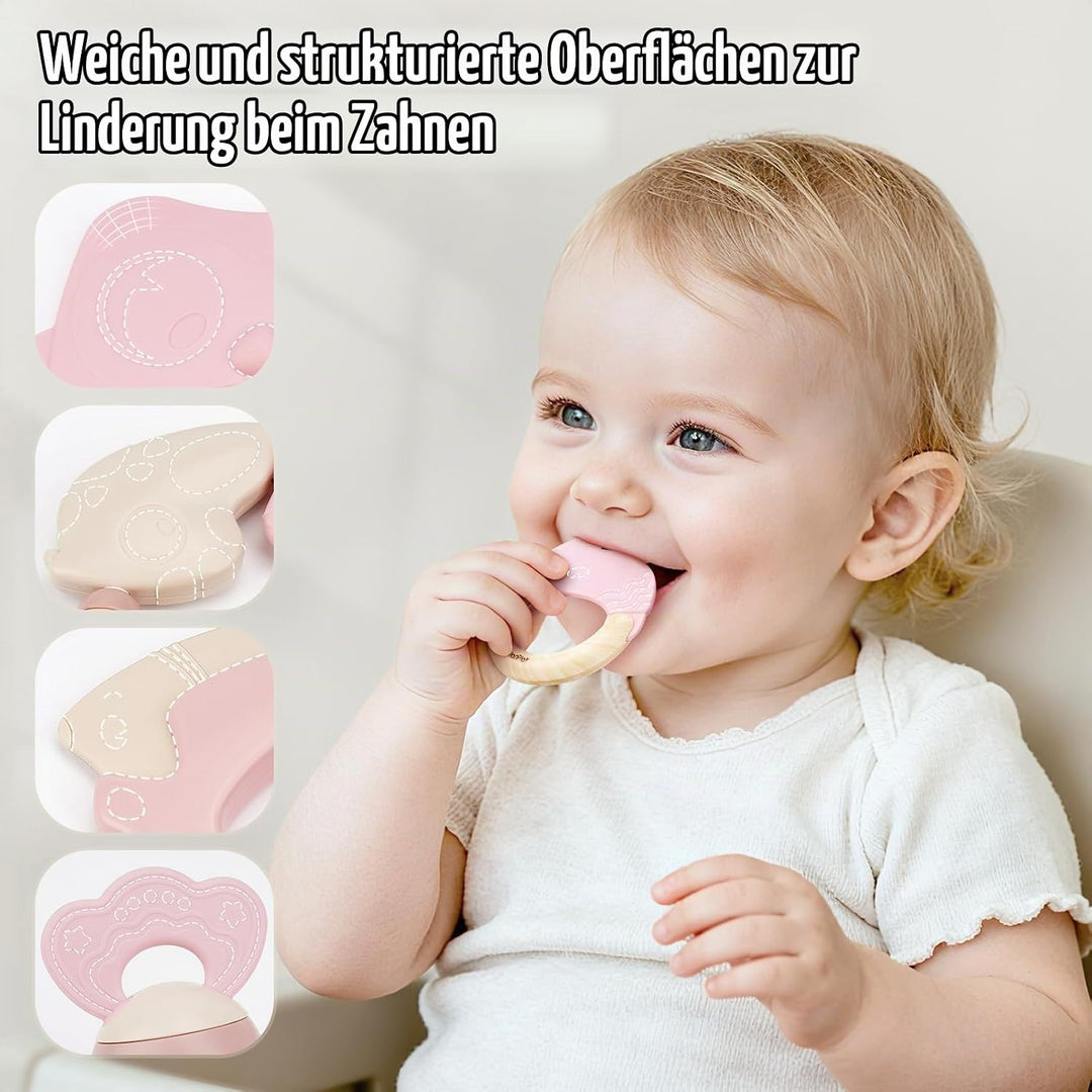 Baby Spielzeug ab 3 Monate, Beissring Baby Rassel 0-6 Monate Sensorik Zahnungshilfe Neugeborenen Ges