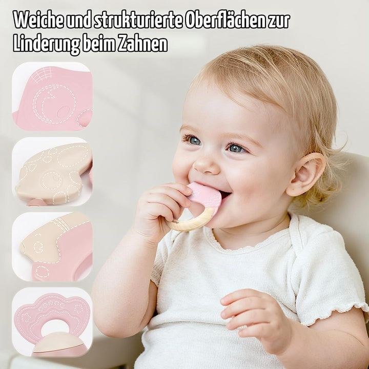 Baby Spielzeug ab 3 Monate, Beissring Baby Rassel 0-6 Monate Sensorik Zahnungshilfe Neugeborenen Ges