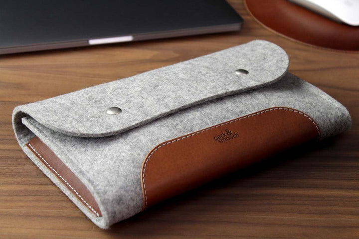 Pack & Smooch MacBook iPad Pro Zubehör Und Kabel Tasche 100% Wollfilz Und Pflanzlich Gegerbtes Leder