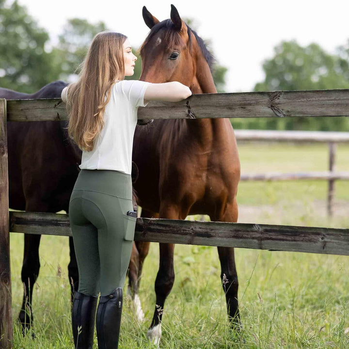 HORZE Damen Reitleggings Gillian, Reithose mit Handytasche und Silikonvollbesatz 36 Khakifarben, 36