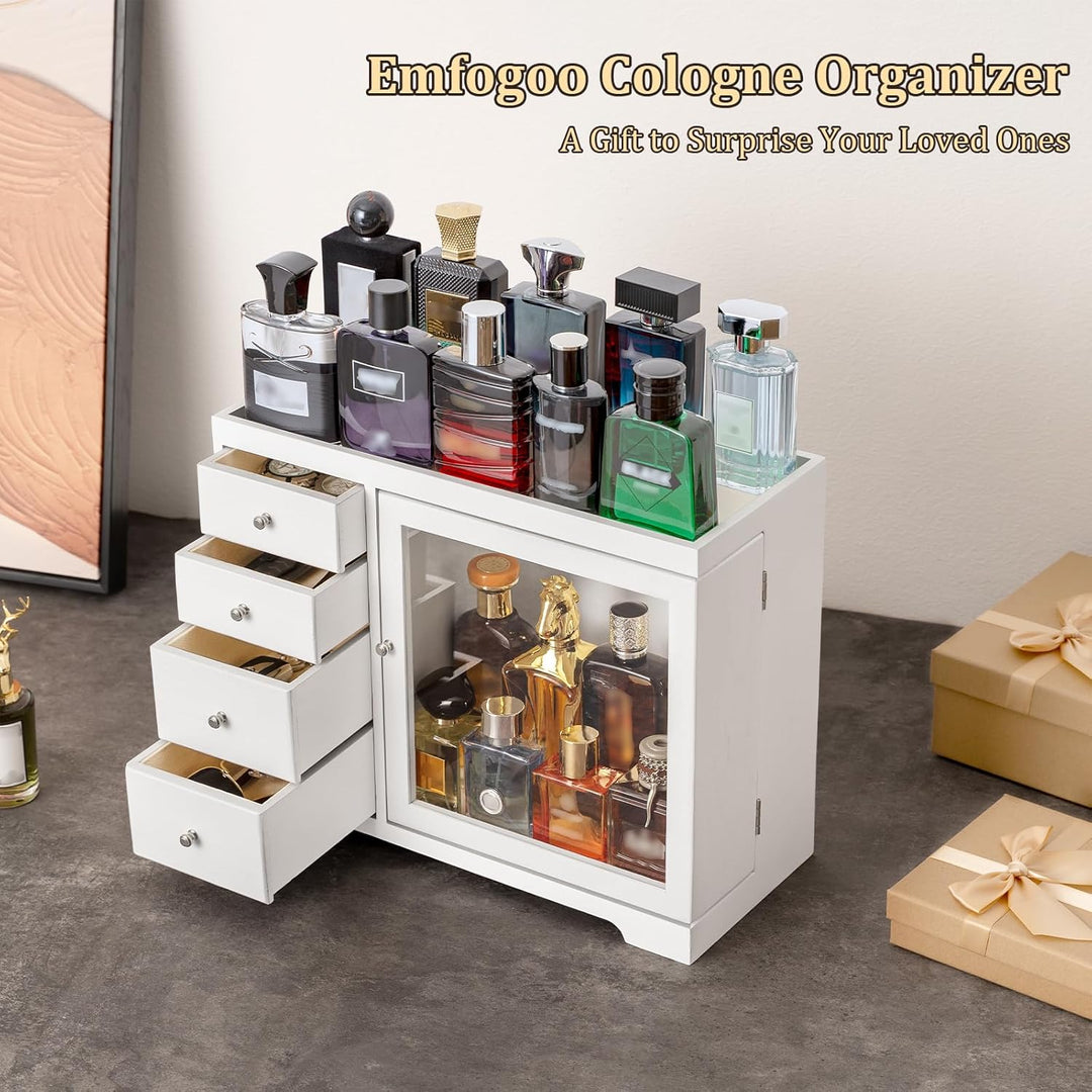 Parfüm Organizer, Holz Herren Parfüm Ständer mit Schublade, Parfüm Regal mit Transparent Sichtbarer