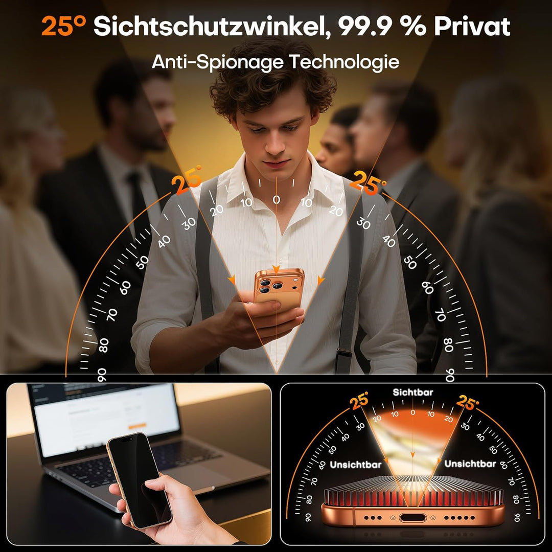 TOCOL für iPhone 16 Pro Max für Panzerglas Sichtschutz, Stossfest Full Screen Auto-Installation 0 Bl