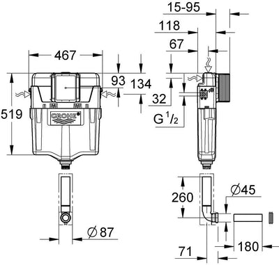 Wandeinbau-Spülkasten GD2 6-9 l 1,13 m