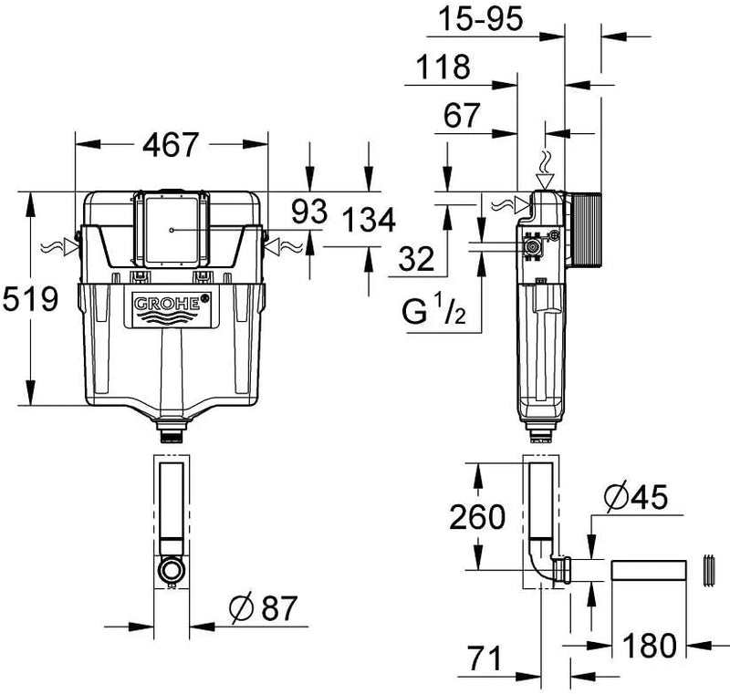 Wandeinbau-Spülkasten GD2 6-9 l 1,13 m