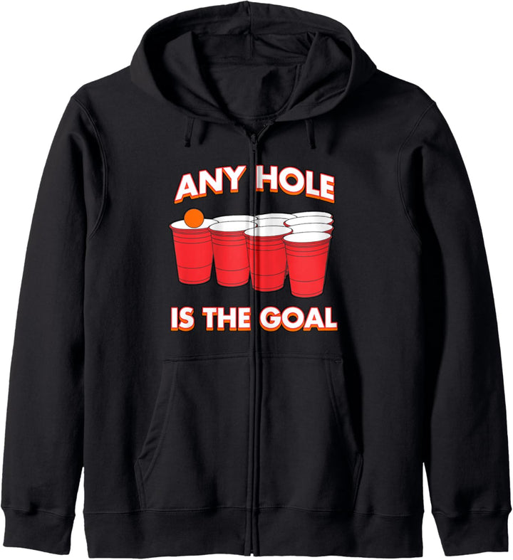 Beer Pong Any Hole ist das Ziel Party Ballspiel trinken Kapuzenjacke
