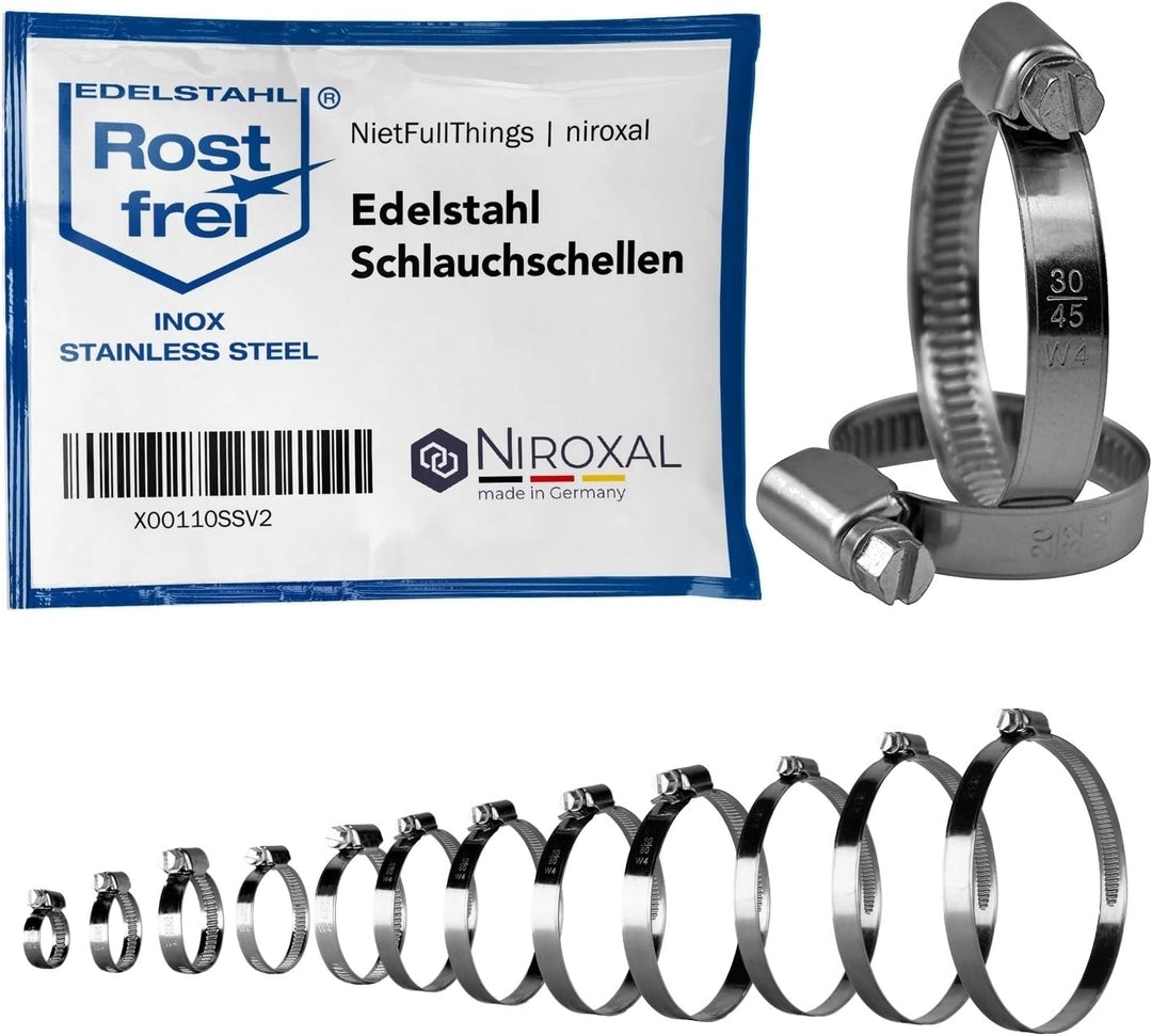 10 Stück rostfreie Schlauchschelle aus Edelstahl W4 V2A | Spannbereich Ø 230-250 mm = 23-25 cm | Ban