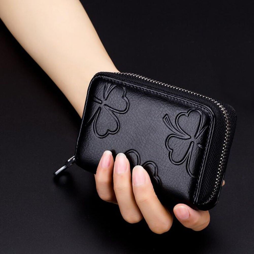RFID Schutz Kreditkartenhülle Damen Echtes Leder Kreditkartenetui Mini mit Reissverschluss Geldbörse