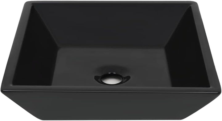 WIFESE Waschbecken Keramik Quadratisch Schwarz 41,5x41,5x12 cm Badezimmer Möbel Aufsatzwaschbecken E